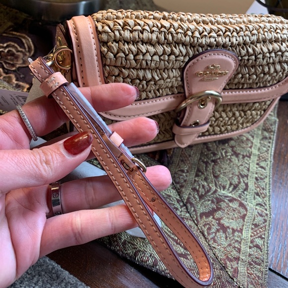 RARE🔥Authentic COACH Leather/suede/Straw flap logo Crosby/shoulder/wristlet bag - Picture 12 of 16